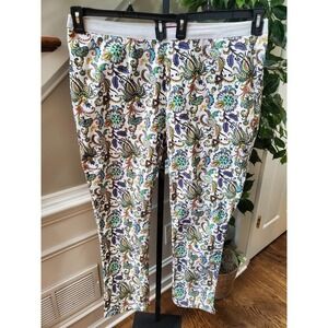 Jessica London Women's White Floral Cotton Mid Rise Skinny Legs Pants Size 22W